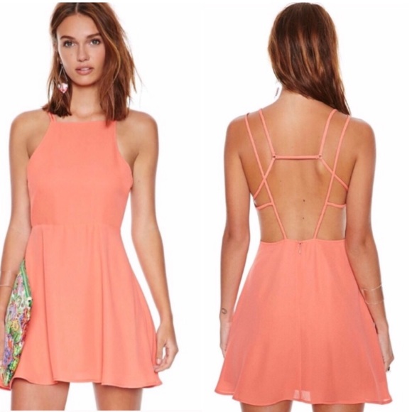 Nasty Gal Dresses & Skirts - Nasty Gal | Coral Pink Square Neckline Dress